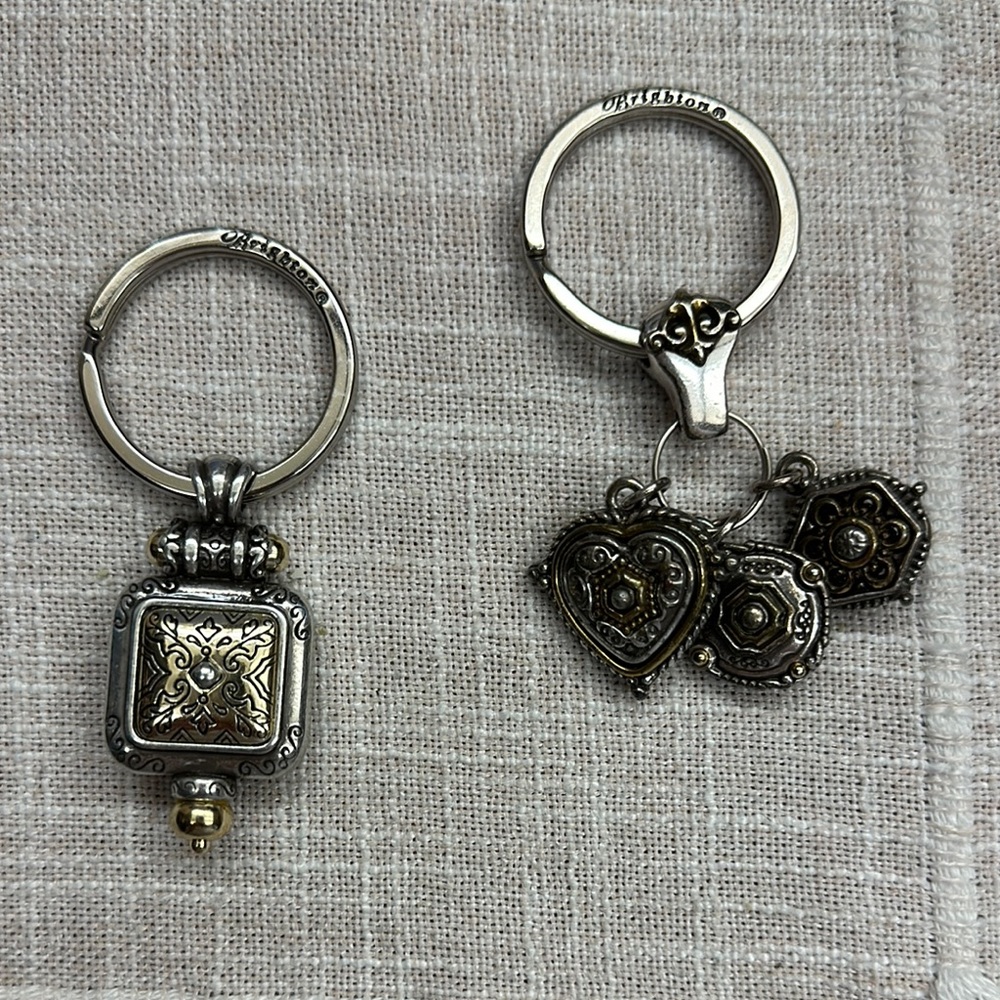 Brighton Silver Keychains with Heart and Square Charms